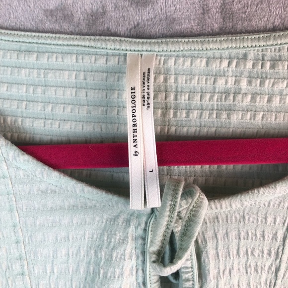 Anthropologie Rebecca Long Sleeve Smocked Waist Top Mint Green Size L - Picture 3 of 7